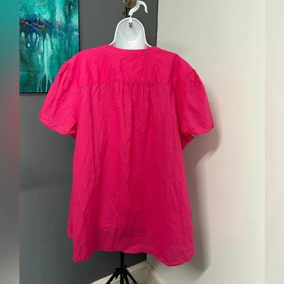 Woman Within Women's 2X (26/28) Pin Tuck Hot Pink Top Cotton Colorful Altered - Picture 6 of 12